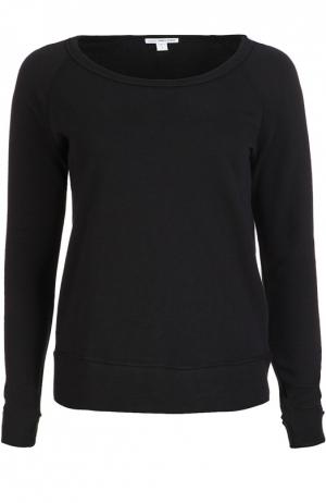 Хлопковый пуловер прямого кроя с круглым вырезом James Perse. Цвет: черный