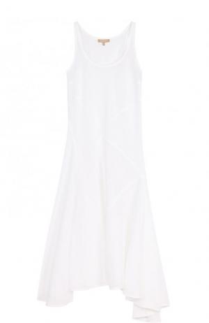 Однотонное платье асимметричного кроя из льна Michael Kors Collection. Цвет: белый