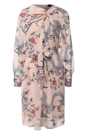 Шелковое платье с поясом  принтом Isabel Marant. Цвет: светло-розовый
