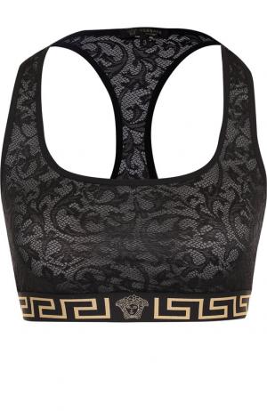 Спортивный кружевной бюстгальтер с логотипом бренда Versace. Цвет: черный