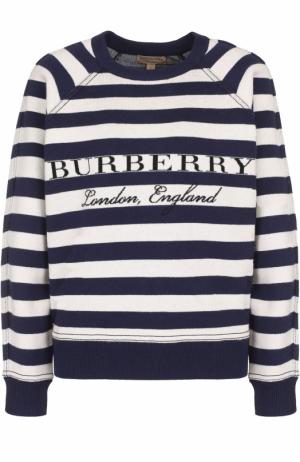 Шерстяной пуловер в полоску с круглым вырезом Burberry. Цвет: темно-синий