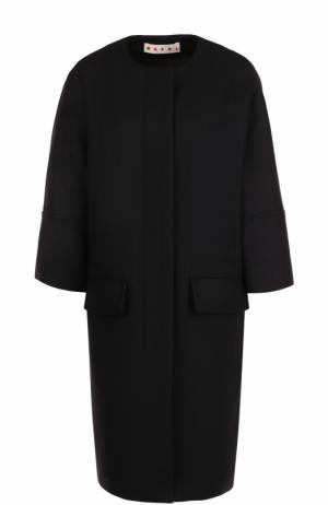 Шерстяное пальто с круглым вырезом и укороченным рукавом Marni. Цвет: черный