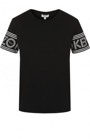 Хлопковая футболка с круглым вырезом и логотипом бренда Kenzo. Цвет: черный
