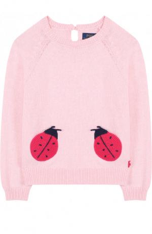 Хлопковый пуловер с аппликациями Polo Ralph Lauren. Цвет: розовый