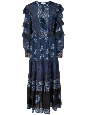 Длинное платье в стиле тай-дай с цветочным рисунком Sea. Цвет: синий