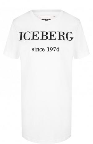 Хлопковая футболка с круглым вырезом и логотипом бренда Iceberg. Цвет: белый