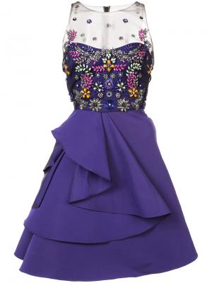 Платье с вышивкой бусинами на лифе Marchesa Notte. Цвет: розовый и фиолетовый