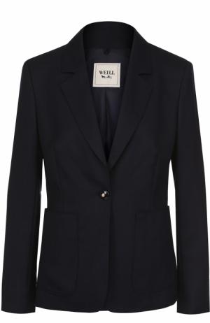 Однобортный приталенный пиджак из шерсти Weill. Цвет: темно-синий