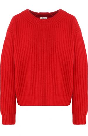 Вязаный шерстяной пуловер со спущенным рукавом Acne Studios. Цвет: красный