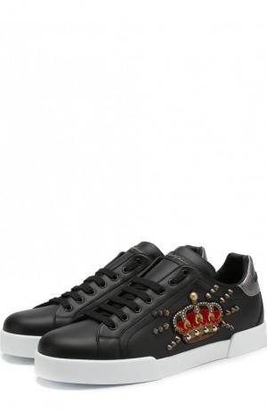 Кожаные кеды Portofino на шнуровке Dolce & Gabbana. Цвет: черный