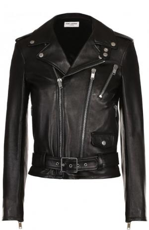 Однотонная кожаная куртка с косой молнией Saint Laurent. Цвет: черный