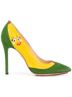Туфли-лодочки с деталью в форме банана Charlotte Olympia. Цвет: зелёный