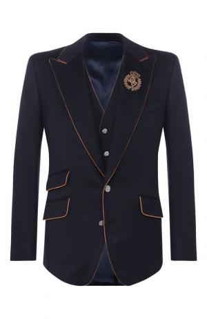 Однобортный пиджак в комплекте с жилетом из кашемира Dolce & Gabbana. Цвет: синий
