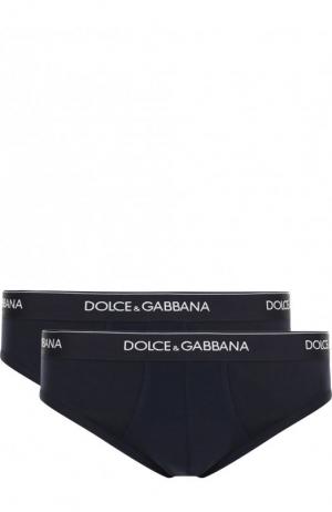 Комплект из двух хлопковых брифов с широкой резинкой Dolce & Gabbana. Цвет: синий
