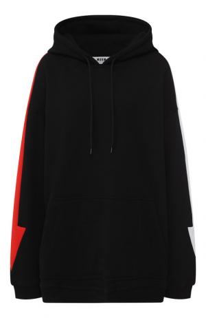 Хлопковый пуловер свободного кроя с капюшоном MSGM. Цвет: черный