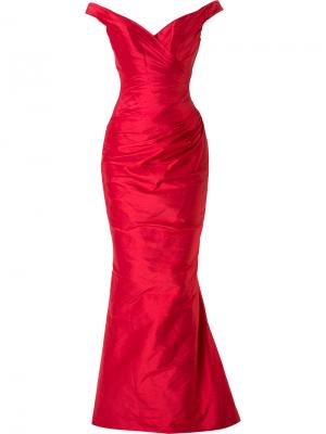 Вечернее платье с V-образным вырезом Romona Keveza. Цвет: красный