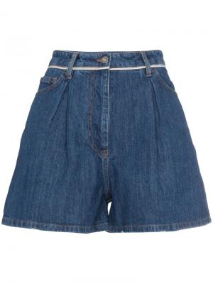Короткие джинсовые шорты со складками Miu. Цвет: синий