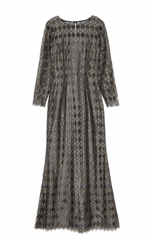 Приталенное платье-макси с длинным рукавом St. John. Цвет: серебряный