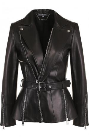 Приталенная кожаная куртка с косой молнией Alexander McQueen. Цвет: черный