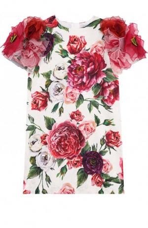 Мини-платье из смеси хлопка и шелка с аппликацией на рукавах Dolce & Gabbana. Цвет: разноцветный