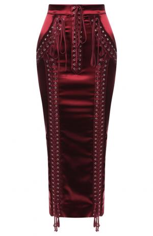 Однотонная юбка-карандаш со шнуровкой Dolce & Gabbana. Цвет: бордовый