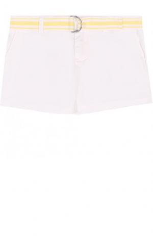 Хлопковые шорты с контрастным поясом Polo Ralph Lauren. Цвет: белый