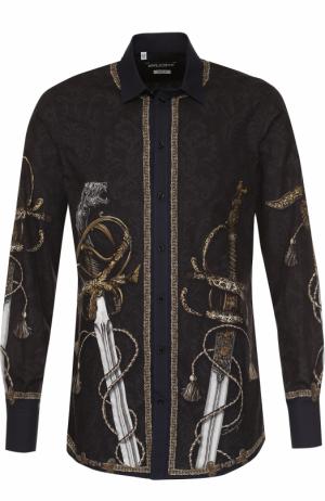 Хлопковая рубашка с принтом Dolce & Gabbana. Цвет: синий