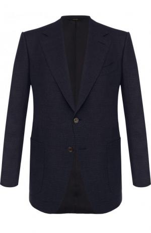 Однобортный пиджак из смеси шерсти и льна Tom Ford. Цвет: темно-синий