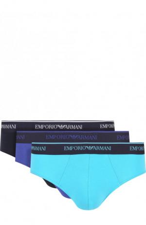 Комплект из трех хлопковых брифов с широкой резинкой Emporio Armani. Цвет: разноцветный