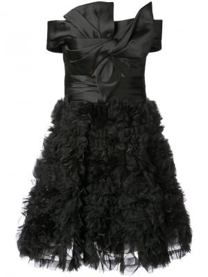 Оборчатое мини-платье с открытыми плечами Marchesa Notte. Цвет: чёрный