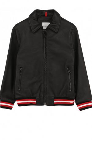 Кожаная куртка на молнии с эластичными манжетами и отложным воротником Givenchy. Цвет: черный