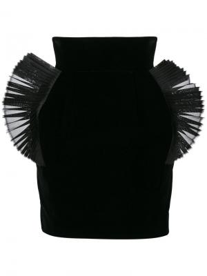 Плиссированная мини-юбка с отделкой из органзы Ronald Van Der Kemp. Цвет: чёрный
