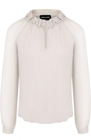 Однотонная шелковая блуза Giorgio Armani. Цвет: светло-серый