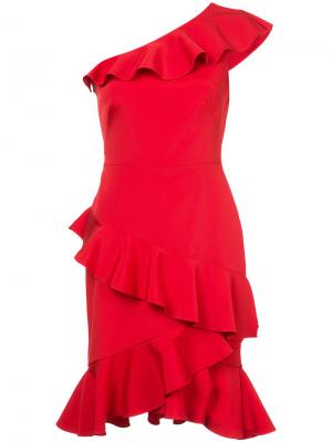 Платье на одно плечо с рюшами Marchesa Notte. Цвет: красный