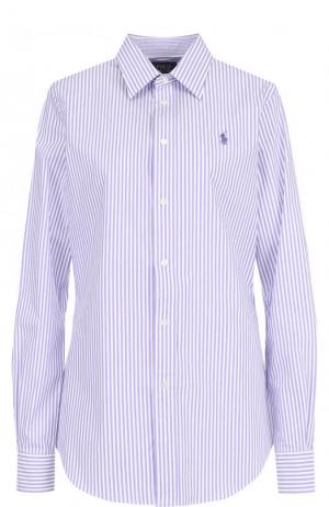 Приталенная хлопковая блуза в полоску Polo Ralph Lauren. Цвет: фиолетовый