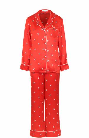Шелковая пижама с принтом Olivia Von Halle. Цвет: красный