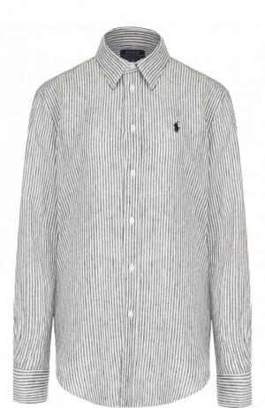 Льняная блуза прямого кроя в полоску Polo Ralph Lauren. Цвет: черный