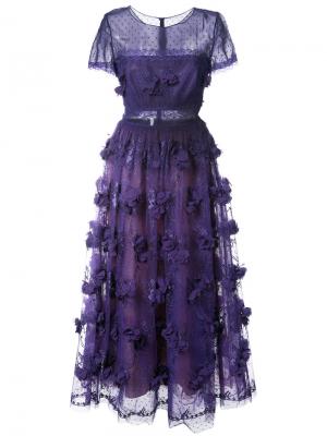 Вечернее платье с цветами Marchesa Notte. Цвет: розовый и фиолетовый