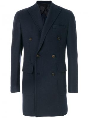 Двубортное пальто Hackett. Цвет: синий