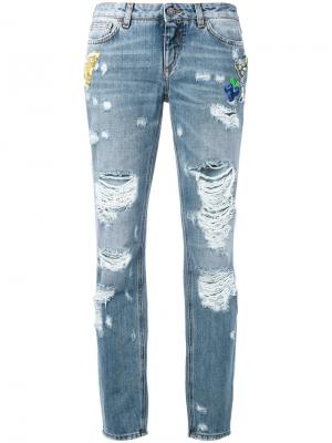 Рваные джинсы-бойфренды Dolce & Gabbana. Цвет: синий