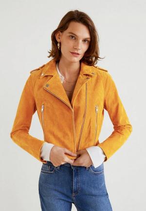 Куртка кожаная Mango. Цвет: желтый
