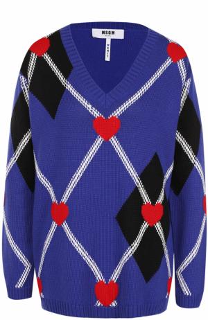 Пуловер свободного кроя с V-образным вырезом MSGM. Цвет: темно-синий