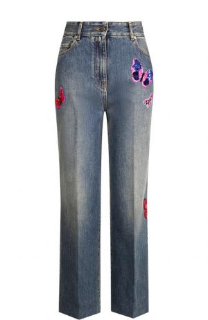 Укороченные джинсы со стрелками и декоративной отделкой Valentino. Цвет: голубой