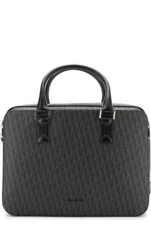 Комбинированная сумка для ноутбука с плечевым ремнем Dior. Цвет: темно-серый