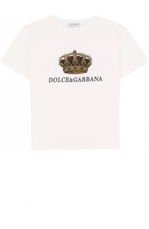 Хлопковая футболка с принтом Dolce & Gabbana. Цвет: белый