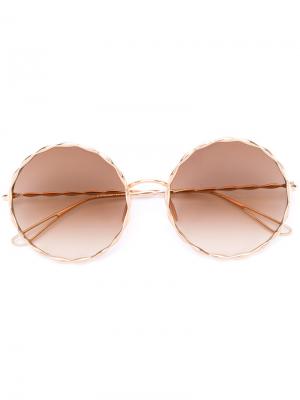 Солнцезащитные очки с круглой оправой Elie Saab. Цвет: металлический