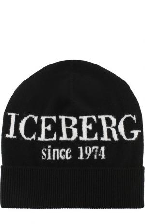 Кашемировая шапка с принтом Iceberg. Цвет: черный