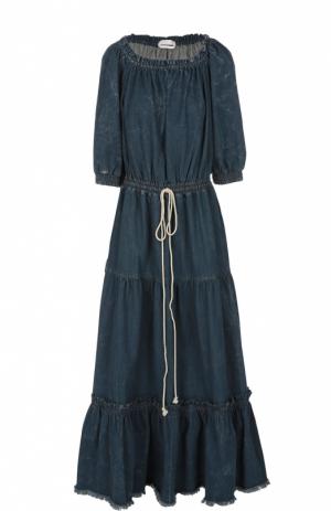 Джинсовое платье с необработанным краем и открытыми плечами Chloé. Цвет: синий