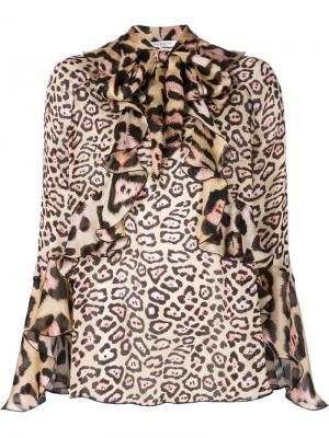 Леопардовая блузка с оборками Givenchy. Цвет: телесный