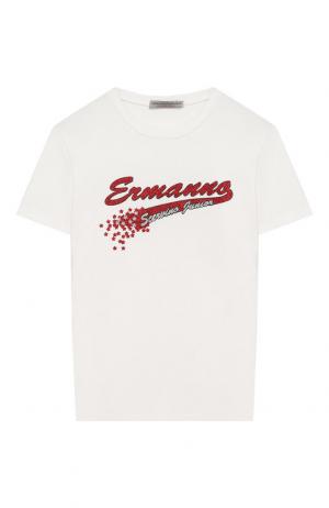 Хлопковая футболка с принтом Ermanno Scervino. Цвет: белый
